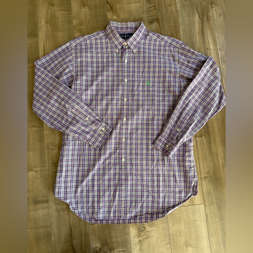 Ralph Lauren Classic Fit Long Sleeve Button Down 16.5‎ Large Purple Pink Check - Picture 4 of 8